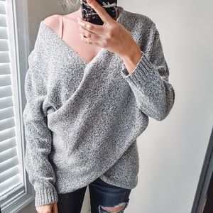 Cozy Thick Gray Crossover Sweater